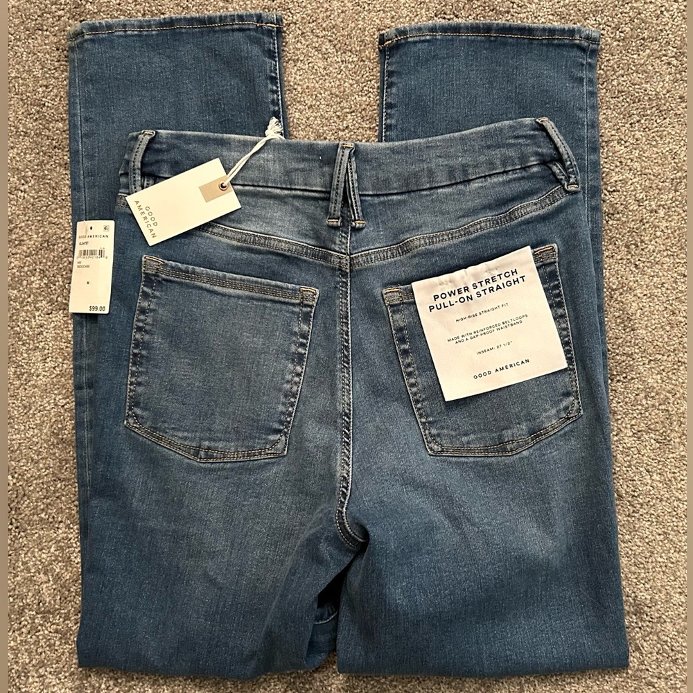 NWT Good American Power Stretch Pull-On Straight Jeans. Size Medium
